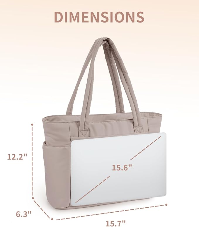 Wandering Nature Puffer Tote Bag with Cup Holder & Laptop Compartment & Trolley Sleeve for Travel, Work, Nurse, Women