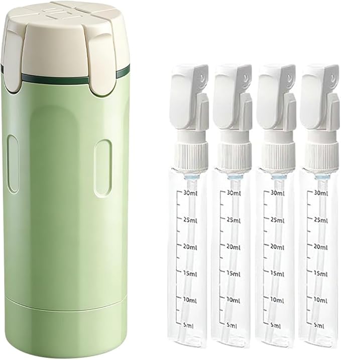 4 in 1 Travel Dispenser, Travel Bottles for Toiletries, Squeeze Leak Proof Dispenser Bottles with Scale and Label for Shampoo Lotion Shower Gel, Suitable for Travel, Camping and Gym(1 PC, Green)