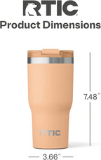 RTIC 20oz Essential Tumbler with Lid, Ceramic Lined, Insulated, Stainless Steel, Metal, Double Wall Vacuum-Insulation, Travel Cup for Iced Coffee, Tea, Hot and Cold Drink, Peach Tea
