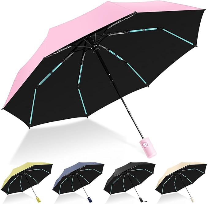 YINBAOGE Compact Travel Umbrella, Automatic Folding Windproof 8 Ribs, Lightweight Small Portable Parasol for Rain & Sun with UV Protection, Fits Car, Backpack, Purse, Men & Women