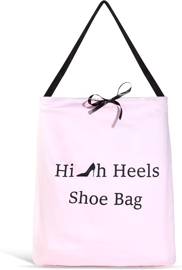 Premium Drawstring High Heel Shoe Bag – Travel-Friendly Dustproof Pouch for Heels & Sandals, Lightweight & Durable, 11 Color Options (light pink)