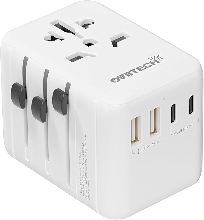 oviitech 35W Universal Travel Adapter with 5 USB Ports, International Wall Charger for for US to European EU UK AUS Worldwide Use(Type C/G/A/I) White - UL Certified.