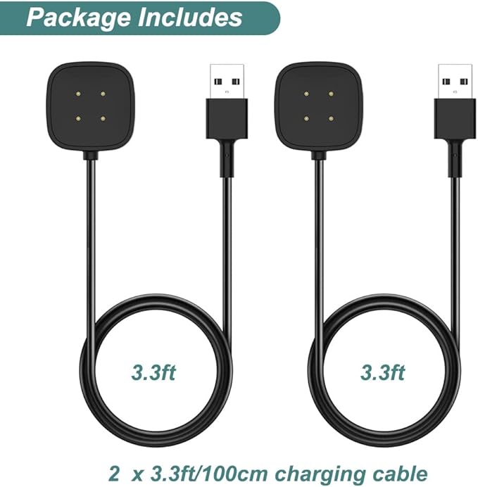 Charger for Fitbit Versa 4/Versa 3/Sense 2/Sense, Replacement Charging Cable Cord Magnetic Dock Stand for Fitbit Sense 1/2, Versa 3/4 Smartwatch [2Pack, 1m/3.3ft]