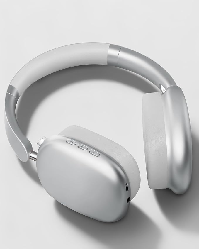 Wentronic Y01 Wireless Noise Canceling Headphones Bluetooth 5.3 Over Ear Headphones with Microphone, Hi-Res Audio, 48H Playtime, Foldable Comfortable Earpads,Compatible with iOS,Android,PC, Silver