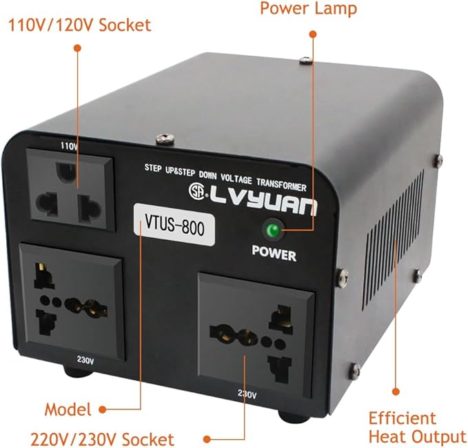 Cantonape Voltage Transformer Converter 800 Watt Step Up/Down Convert from 110-120 Volt to 220-240 Volt and from 220-240 Volt to 110-120 Volt with 1 US Outlets, 2 Universal Outlets