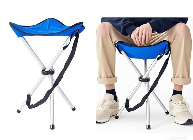 Folding Camping Stool,16.5" Folding Camping Chairs,Portable Tripod Seat,Outdoor Travel Tall Chair for Camping Walking Hunting Hiking Fishing Mountaineering Picnic Beach BBQ Garden Lawn(Blue)