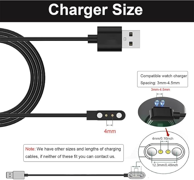 Gloryfit Smart Watch Charger, 4mm Magnetic USB Charging Cable for Gloryfit Smart Watches with ROHS/CE Certification (Pin spacing 4mm)