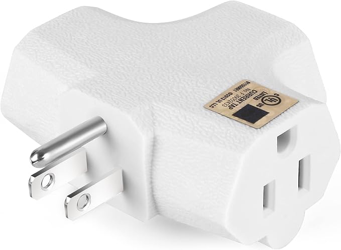 3 Outlet Wall Adapter T-Shaped, UL Listed 3 Prong Grounded Plug Extender,125V 1875W - Heavy Duty Multi Outlet Wall Plug,Power Outlet Splitter (1 Pack)