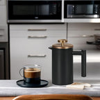 Small French Press Coffee Maker 350ml/12oz, Black Stainless Steel Double-Wall Insulated, Included 2 Extra Filters and 1 Coffee Spoon (1 Cup)