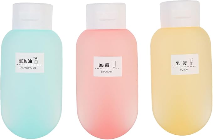 KICHOUSE Squeezable Abs Travel Storage Bottles 3pcs 60ml Leakproof Flip Cap Sub-packing Containers for Shampoo Lotion Toiletries Refillable for Travel Use