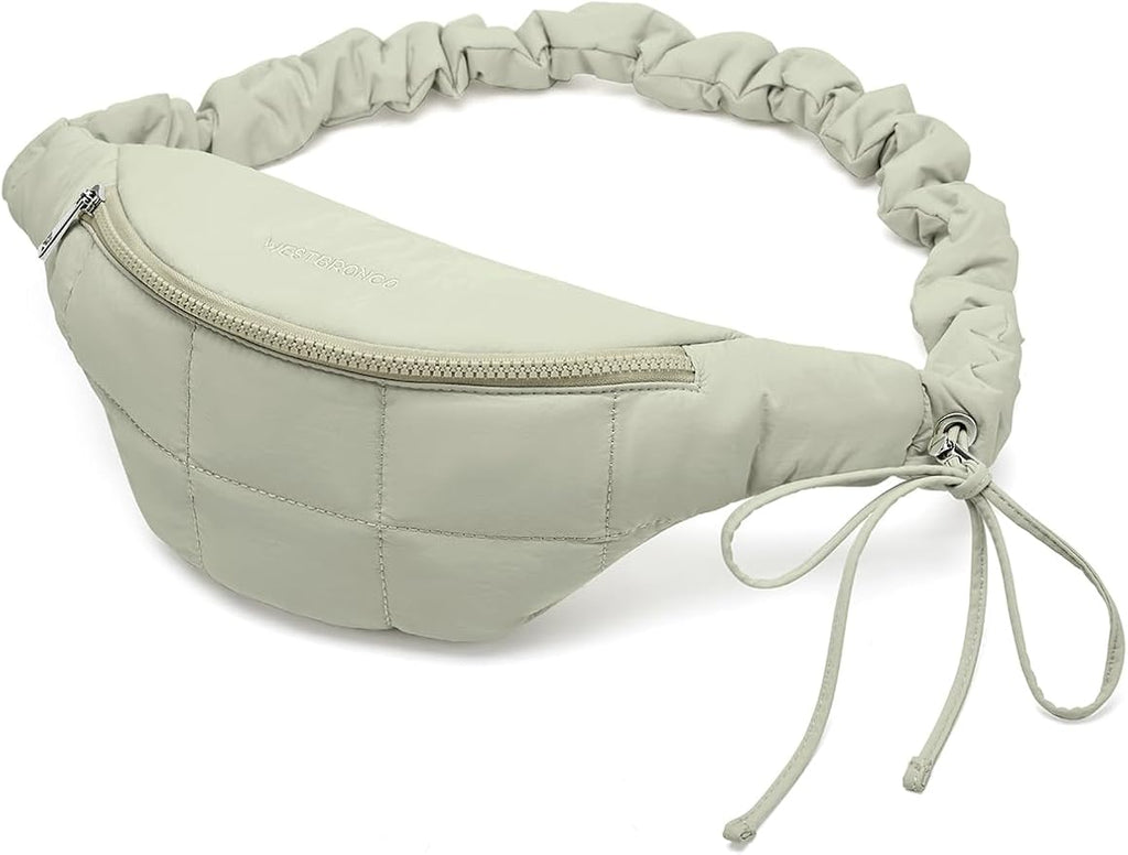 WESTBRONCO Puffer Fanny Packs for Women Small Crossbody Sling Bag, Nylon Quilted Belt Bag for Travel Hiking Running Waist Bag with Adjustable Strap