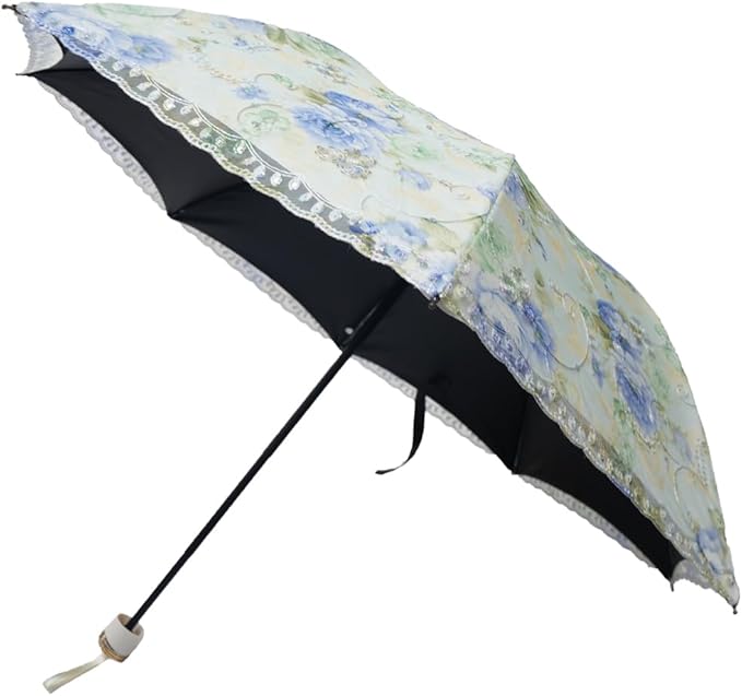 Floral Lace Folding Compact Umbrella - UV Protection Sun Flower Fancy for Women Girls, Portable Travel for Walking, Tea Party, Photo Shooting