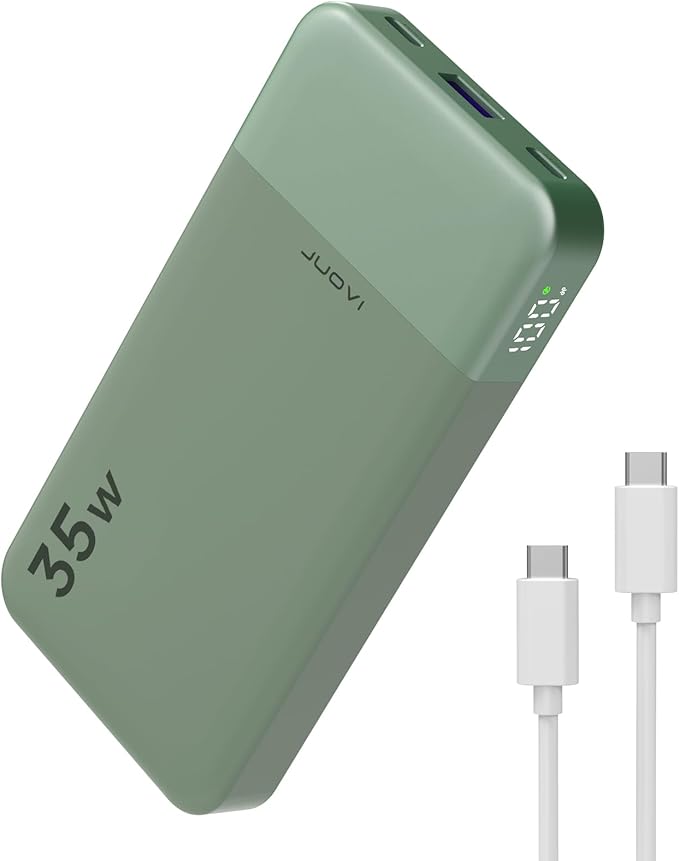 JUOVI Power Bank Fast Charging 10000mAh 35W Portable Charger Small Battery Pack with PD 3.0 & QC 4.0 Type-C USB-A Input Output Lightweight Phone Charger Compatible for iPhone Samsung iPad