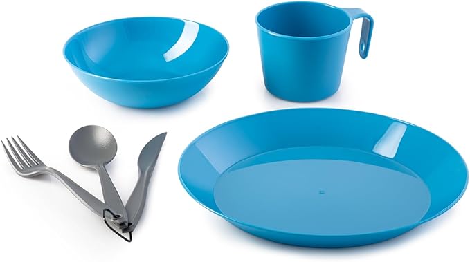GSI Outdoors Cascadian Table Set I 6-Piece Camping, Backpacking Mess Kit, Plastic BPA Free, Plate, Bowl, Mug, Cup & Cutlery Set