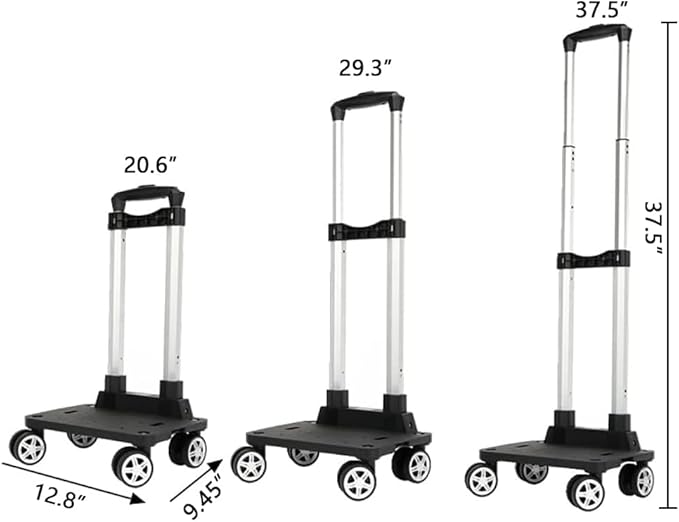 Backpack Trolley - 4 Wheels Folding Compact Lightweight Luggage Cart, Travel Trolley for Bags/Lunch Backpack/Golf Bag (4 Wheels)