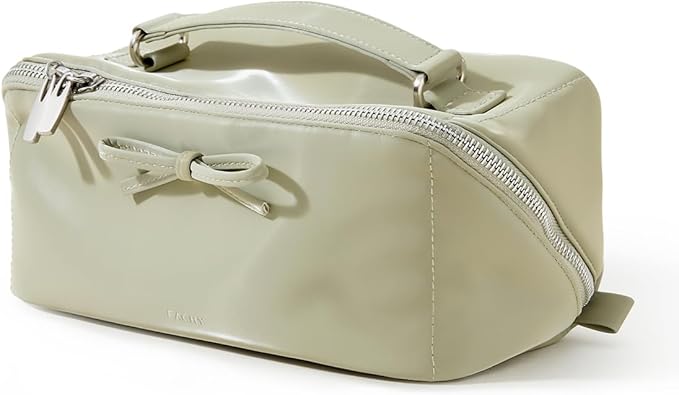 EACHY Travel Makeup Bag, Large Capacity Cosmetic Bag for Women, Waterproof PU Leather, Flat Open Portable Toiletry Bag for Skincare, Brushes & Travel Essentials