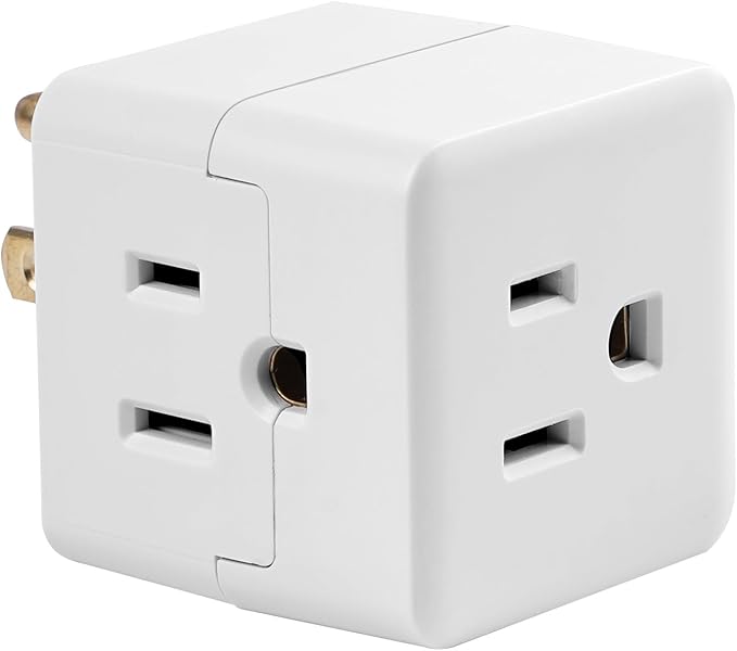 Outlet Splitter 3 Prong, Grounded Plug Extender, UL Listed 3 Outlet Wall Adapter Cube Tap, 90 Degree Wall Tap Triple Power Adapter, 3 Way Multi Outlet Plug Power Outlet Expander for Home or Travel