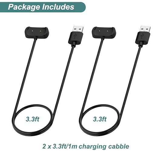 Kissmart Charger for Amazfit T-Rex Pro, Bip 5, Bip 3, Bip U Pro, GTS 4 Mini, GTS 2, GTS 2e, GTS 2, GTR 2, GTR 2e, GTR mini, Active Smart Watch Charging Cable Cord [2-Pack, 3.3ft/1m]