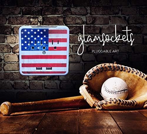 Glamsockets Decorative Wall Mount Surge Protector with 3 Outlets, Dual USB Charging Ports and Phone Holder - USB Charging Center/Multi Function Wall Tap (Vintage American Flag)