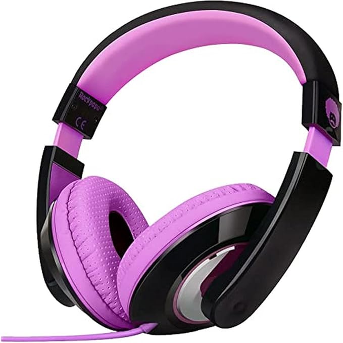 rockpapa Comfort Kids Headphones for School, Lightweight Foldable Portable Childs Boys Girls Teens Headphones Wired 3.5mm with 4.9ft Cord for Travel Airplane Tablet Phone Pad Laptop Black/Purple