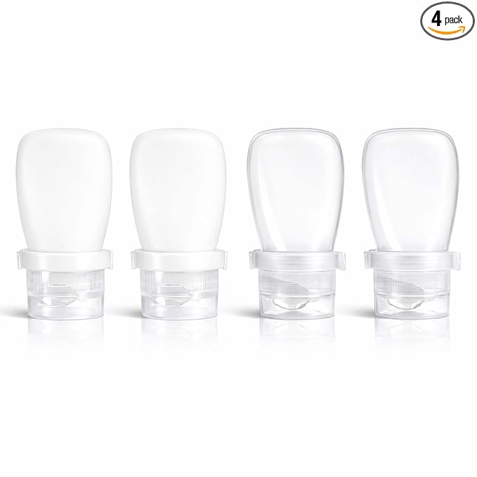 2 oz Silicone Travel Bottles, Leakproof Squeeze Bottle Mini Travel Size Container for Toiletries Lotion Shampoo and Conditioner Liquid Salad Dressing to go Condiment, TSA Approved, 4 Pack