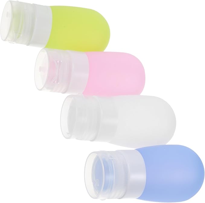 4 Pieces 60ml Travel Squeeze Bottles Set for Shampoo Conditioner Lotion, Leakproof Silicone Travel Containers in White Green Blue Pink, Portable Toiletry Bottles for Tsa Approved