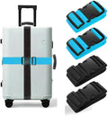 BILIONE Luggage Straps, 79" Long Belts Keep Suitcase Secure While Traveling, TSA Approved Add a Bag Premium Accessory for Travel Bag Closure (Black+Blue, 4Pcs)