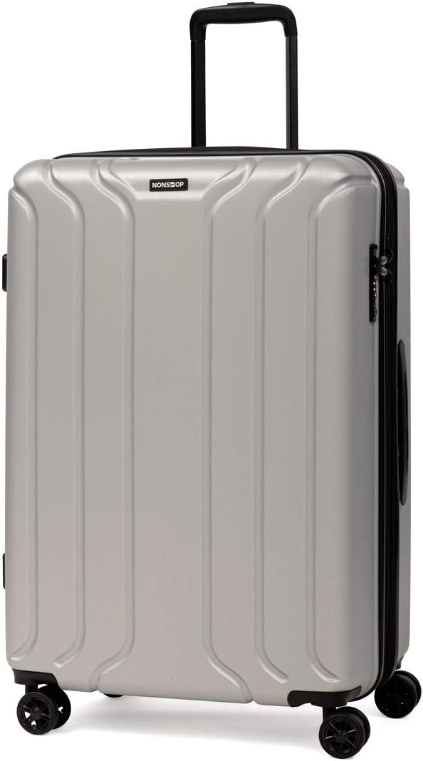 NONSTOP NEW YORK Luggage Expandable Spinner Wheels hard side shell Travel Suitcase Lightweight, TSA Lock, Double USB Port (Silver, 3-Piece Set (20/24/28))