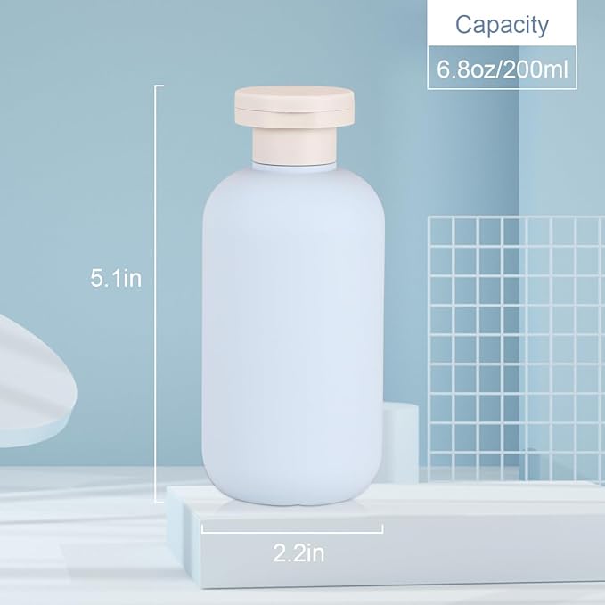 6.8 oz Plastic Travel Shampoo Bottles, Refillable Flip Cap Squeeze Bottles for Toiletries, Large Leakage-proof Travel Shampoo and Conditioner Container (Blue)