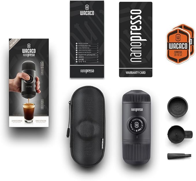 Wacaco Nanopresso Portable Espresso Maker bundled with Nanopresso Protective Case, Upgrade Version of Minipresso, 18 Bar Pressure, Extra Small Travel Coffee Maker, Manually Operated