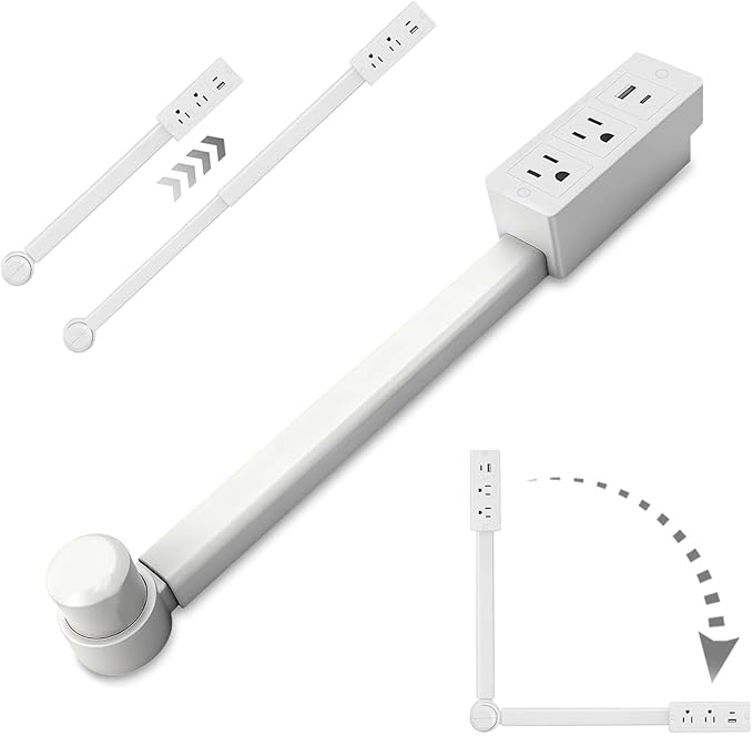 Electrical Outlet Extender Stick with USB-A USB-C and 2 AC Outlets, 17-27 Inch Extendable 180° Rotating Wall Plug Adapter for Nightstand, Sofa, Desk, Hard-to-Reach Spaces