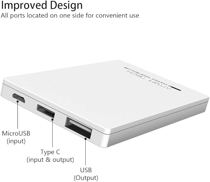 Dual USB Output Super Slim Power Bank Ultra Thin, 3000mAh Portable Charger Mini External Phone Battery Pack Small Dual Outlet, Emergency Phone Power Backup (White)