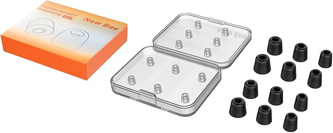 [6 Pairs] Earphone Tips New bee 12pcs Replacement Earbud Tips Blocking Out Ambient Noise Memory Foam Earbuds Inner 4.9mm for in-Ear Headphones with 5mm-7mm Tips (Black, S/M/L)