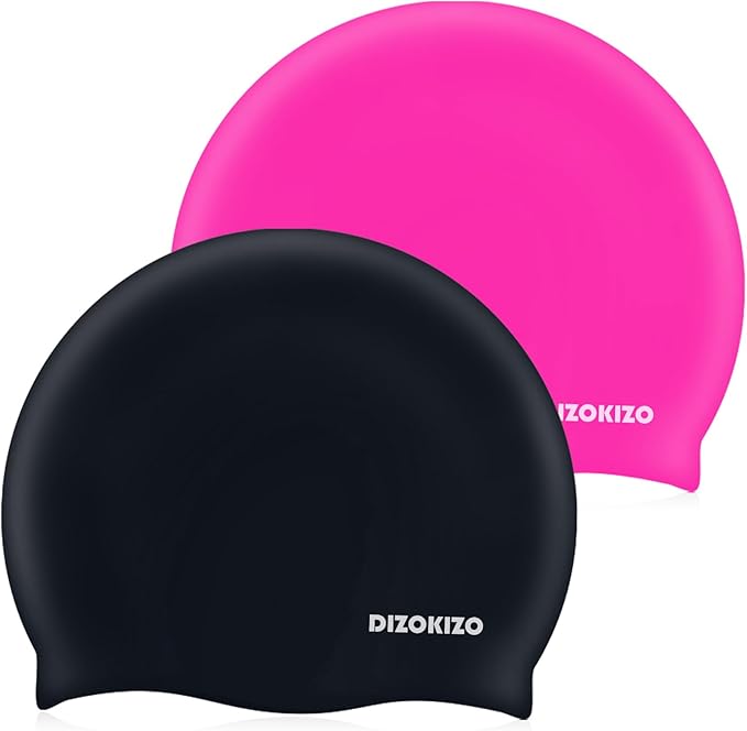 2pcs High Elasticity Silicone Swim Cap for Women and Men, Comfortable Non-Slip Swimming Caps for Long and Short Hair, Durable Waterproof Swim Hats for Adults, Keep Hair Dry