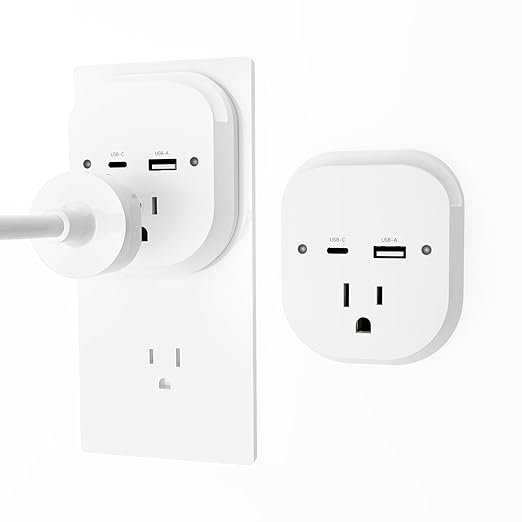 2 Pack Outlet Extender, Outlet Splitter Wall Outlet with PD 20W Type-C，USB Ports，1 Outlet , Wall Plugs for Outlets No Surge Protector Extension Plug for Cruise Ship, Home, Office, ETL Listed