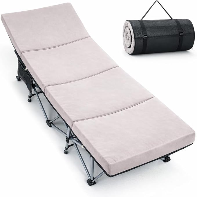 ABORON Camping Cot with 2in Memory Foam Mattress, 900LBS Heavy Duty Sleeping Cot for Adults, Extra Wide Sleeping Cot, 1200D Double Layer Oxford Cot for Camping, Guest, Office Nap