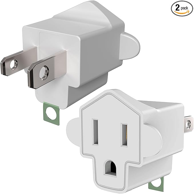 2 Pack ETL Listed 3 Prong to 2 Prong Adapter, JACKYLED Polarized Grounding Converter 3-Prong Adapter Converter Fireproof Material 392℉ Resistant Heavy Duty for Wall Outlets, Electrical, Household