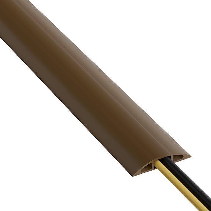 D-Line 30ft Floor Cord Cover, Floor Cable Protector, Extension Cord Cover, Protect Wires & Prevent Cable Trips, Cable Management Solution - Cord Cavity = 0.63" (W) x 0.31" (H) - Brown