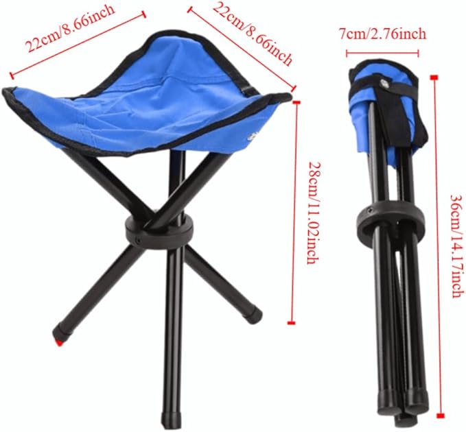 Folding Camping Stool with Carry Strap - Portable Tripod Lightweight 3-Leg Collapsible Chair for Outdoor Hiking, Fishing, Picnic & Travel(Blue)