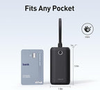iWALK Mini Portable Charger 10,000mAh, 22.5W USB-C Fast Charging Power Bank with Built-in Cable, Travel Essential Ultra-Small Battery Pack Compatible for iPhone 17/16/16 Pro/15, Samsung, Google, Black