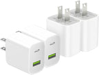 4 Pack USB C Charger Block, Dual Port Type C Wall Charger Fast Charging 20W Power Adapter Cube for iPhone 14/14 Pro/14 Pro Max/14 Plus/13/12/11, XS/XR/X, iPad, Samsung, More