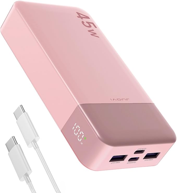 JUOVI J2621 Power Bank Portable Charger 20000mAh 45W, PD3.0 QC 4.0 Fast Charging Battery Pack with LED Display,2 USB-C,2 USB-A for iPhone 15 16, MacBook