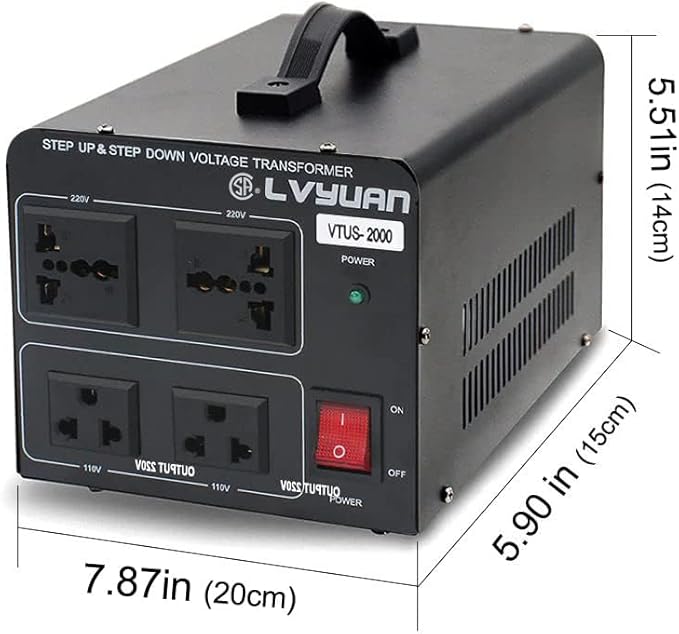 Cantonape Voltage Transformer Converter 2000 Watt Step Up/Down Convert from 110-120 Volt to 220-240 Volt and from 220-240 Volt to 110-120 Volt with 2 US Outlets, 2 Universal Outlets