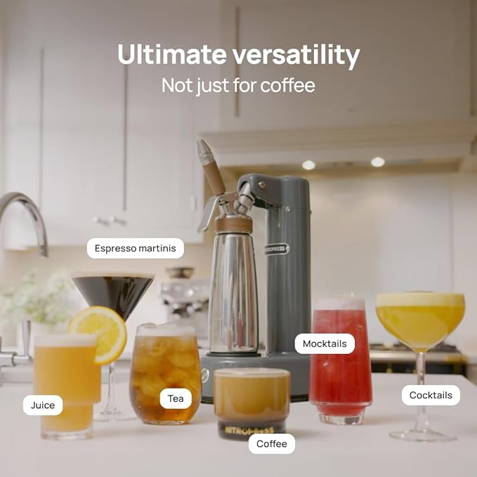 NitroPress DS Electric Nitro Cold Brew Coffee & Cocktail Maker Machine, Air-Powered Nitro Coffee Maker & Nitrogen Infuser for Coffee Matcha Cocktails & Drinks Stainless Steel Home Bar Beverage System