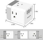 Cruise Ship Essentials, 3-Side Outlet Splitter with 3 USB Ports(1 USB C) USB Wall Charger, Outlet Extender for Home, Office and Cruise, ETL Listed, White