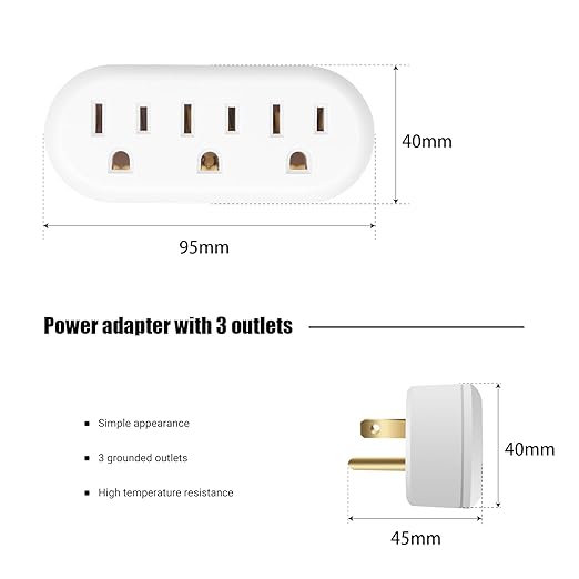 EXTRASTAR 3-Outlet Adapter, Space-Saving Splitter, Multi Plug Wall Tab for Home, Office, or Dorm - White (4 Pack)