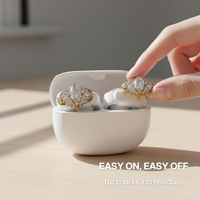 Clip on Earbuds Open Ear Accessories for Bose Ultra Open Earbuds - Lightweight Clip-On Decor for Wireless Earbuds (Headphones not Included) (Oval Diamond (Gold))