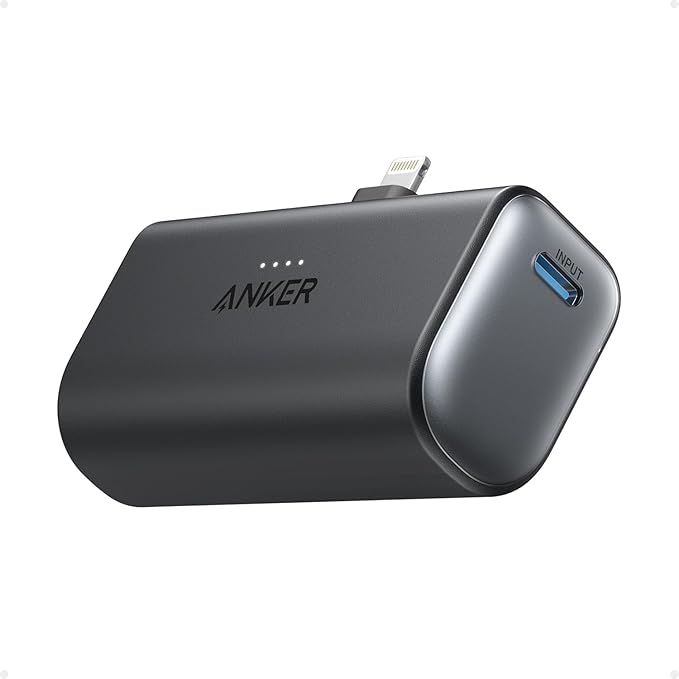 Anker Nano 5,000mAh Portable Charger for iPhone, MFi Certified Built-in Lightning Connector, 12W Compact Battery Pack for iPhone 14/13/12 Series, Black