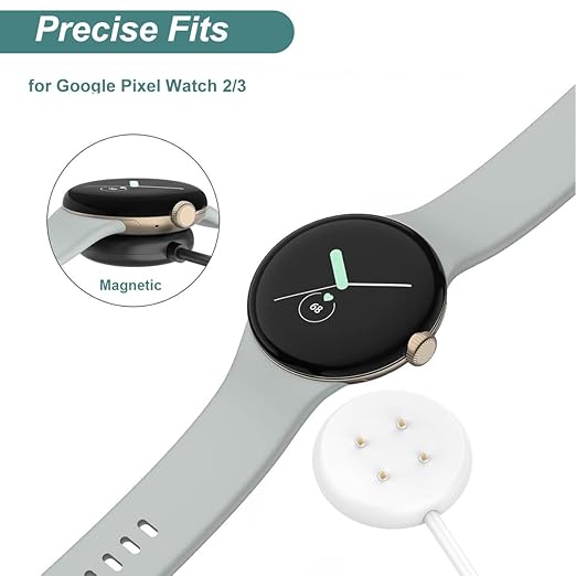 Kissmart Charger for Google Pixel Watch 2 & 3, Replacement USB-A/C Charging Cable Cord for Smart Watch (3.3ft/1m) (White)