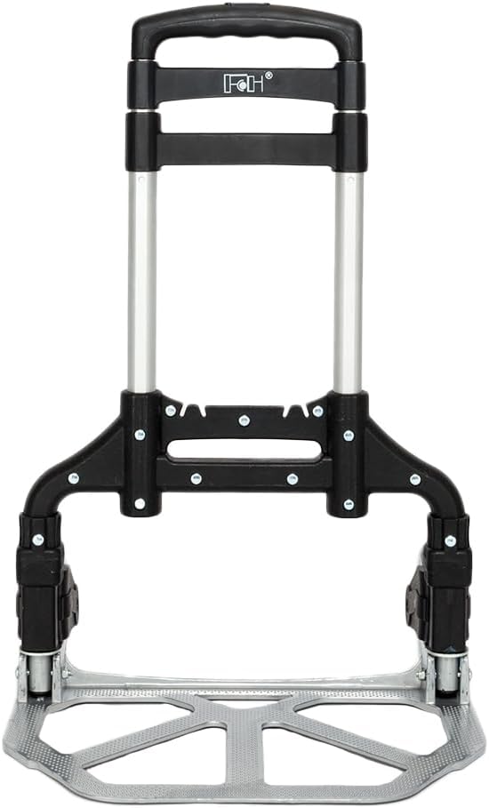 Aluminum Folding Hand Trucks, Foldable Roller Shopping Trolley Collapsible 2 Wheel Trolley Expandable Large Chassis Foldable intoBackpack for Moving Travel Shopping Airport Office,Black